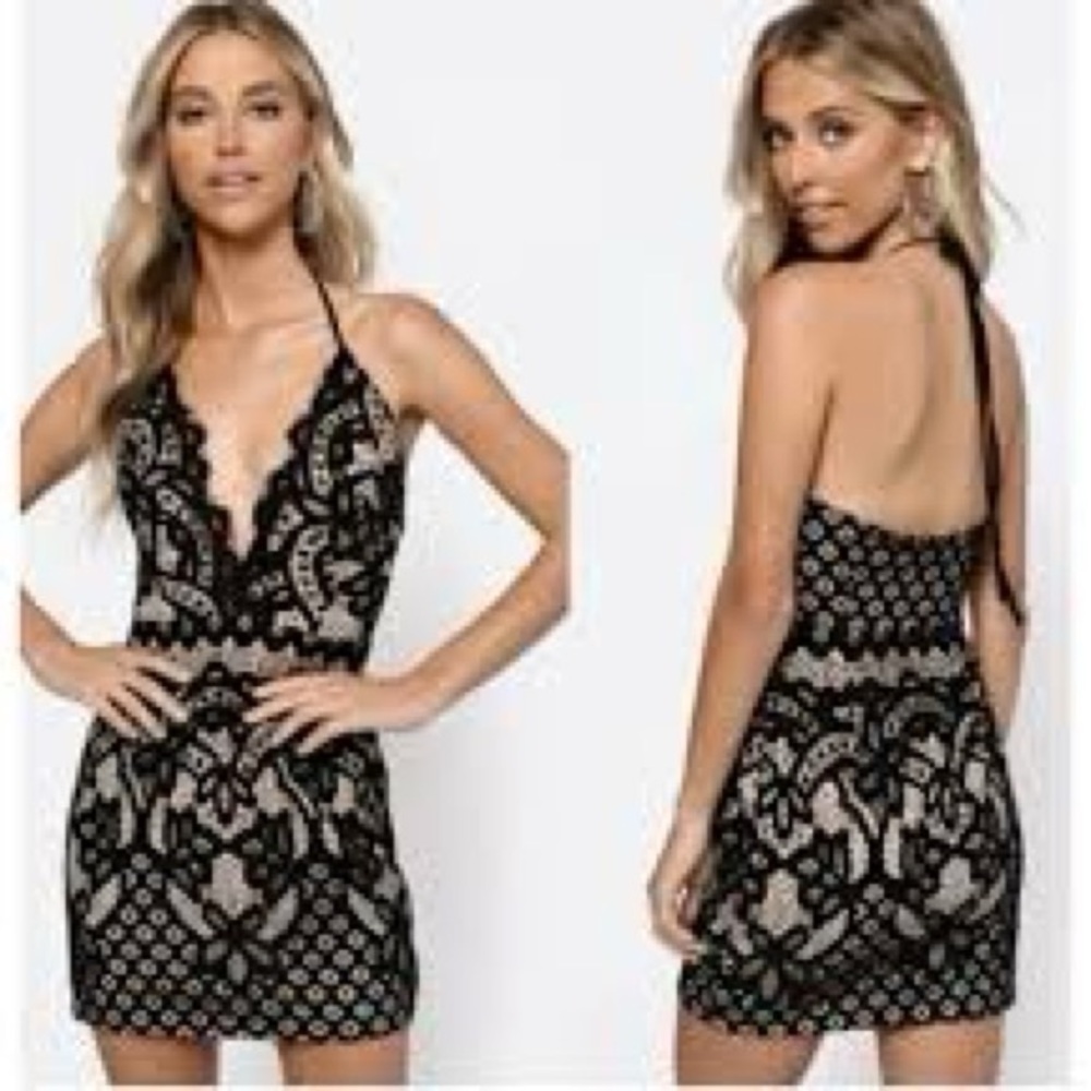 Tobi Black Lace Halter Mini Dress NWT Large Homecoming Party Cocktail Y2K